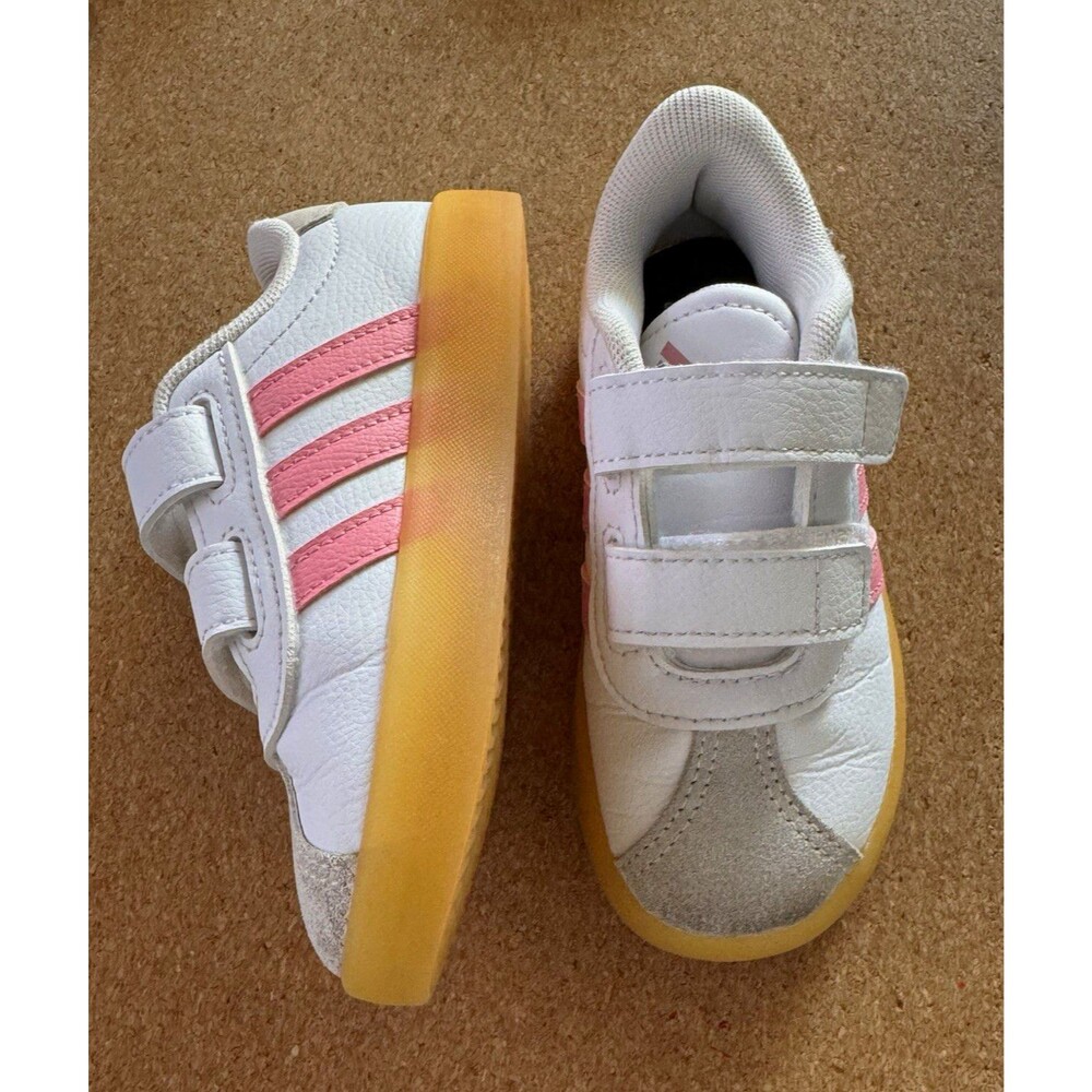 adidas COURT 3.0 SHOES KIDS Samba Toddler Hook & Loop Low Top White/Pink US 8K